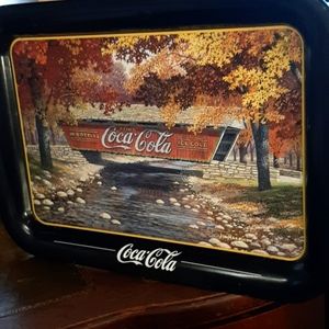 Vintage Coca-Cola "Autumn Bridge" Metal Tray Design by Jim Harrison